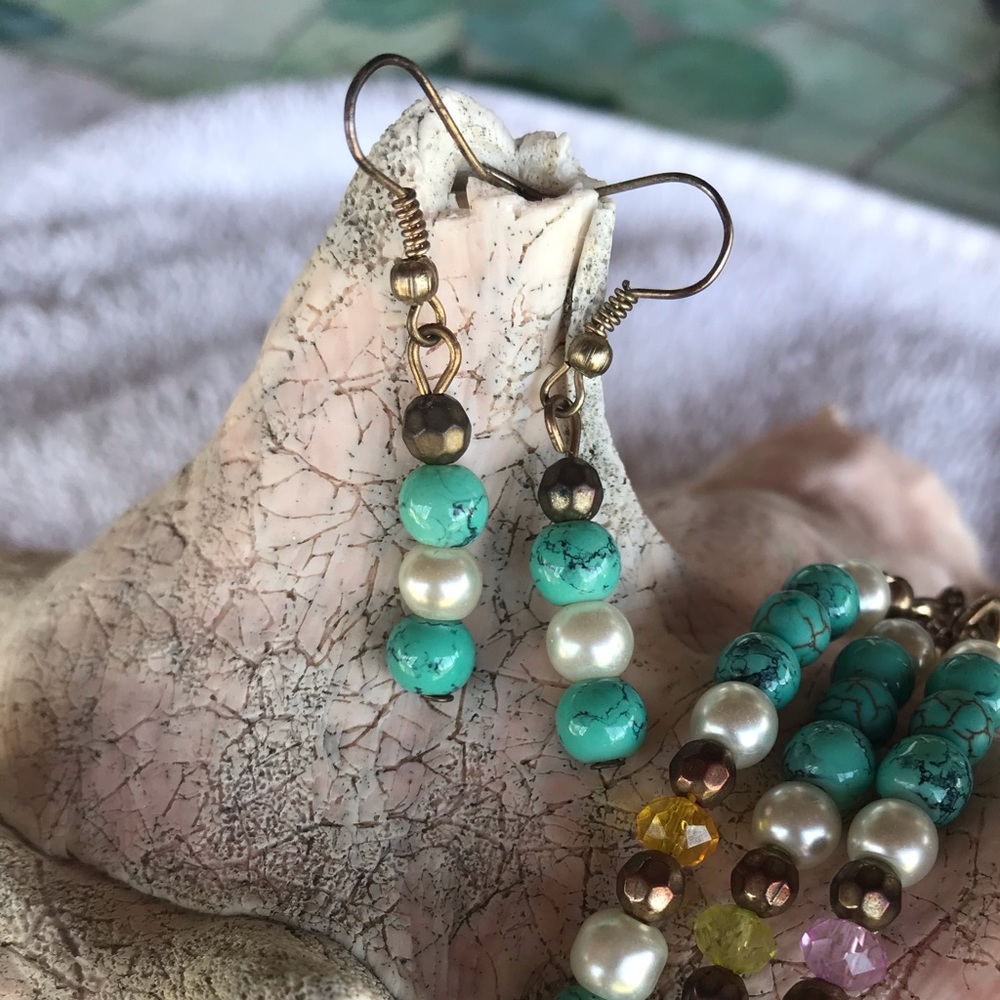 Turquoise and pearl earrings